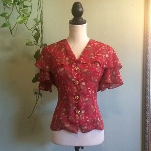 SOLD VTG Kristy Michaels Western Style Red Floral